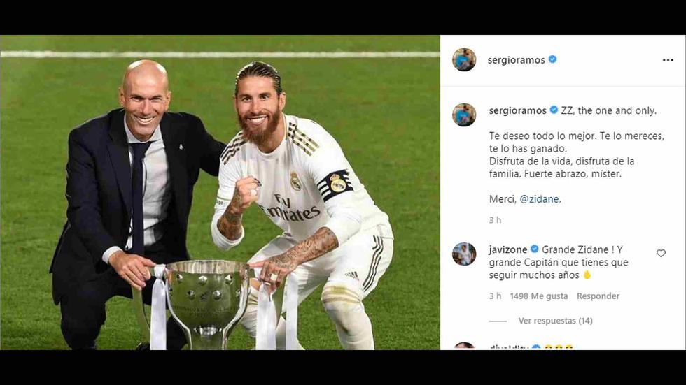 Sergio Ramos, capitán de Real Madrid, le dice adiós a Zidane. (Foto: Instagram)