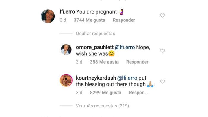Comentario en Instagram de Kourtney Kardashian.