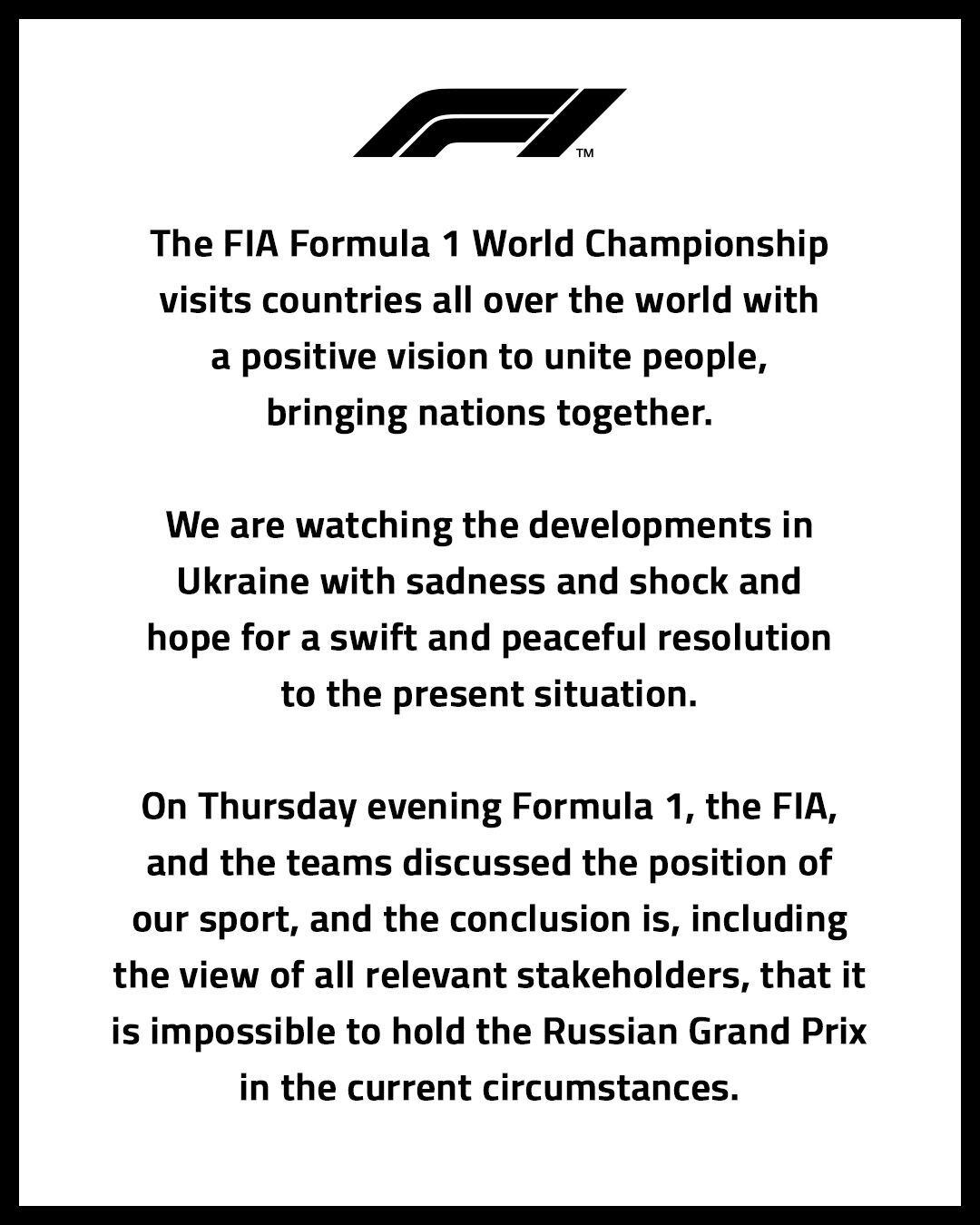 El comunicado de la FIA sobre el Gran Premio de Rusia. (Foto: Fórmula Uno)