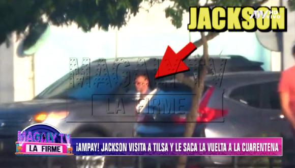 Jackson Mora es captado en la cochera de Tilsa Lozano en plena cuarentena. (Foto: Captura ATV)