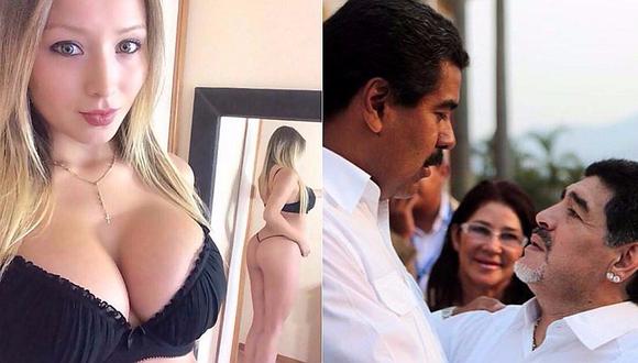 Diego Maradona y Nicolás Maduro trolleados por modelo en topless [FOTO]