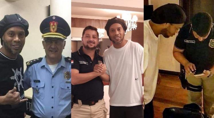 Policías se tomaron fotos con Ronaldinho durante su detención en Paraguay 