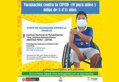 COVID-19: Niños podrán vacunarse en el Instituto Nacional de Rehabilitación de Chorrillos desde el 29 de enero