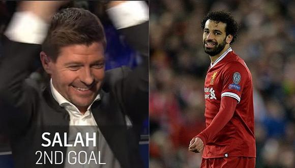 La épica reacción de Steven Gerrard tras doblete de Mohamed Salah [VIDEO]