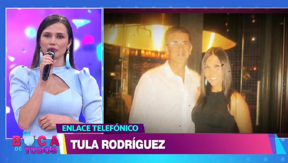 Tula Rodríguez tuvo enlace telefónico con "En boca de todos" tras la muerte de su esposo. (Foto: Captura América TV)