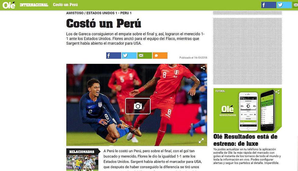 Así reaccionó la prensa internacional tras empate de Perú ante Estados Unidos [FOTOS]