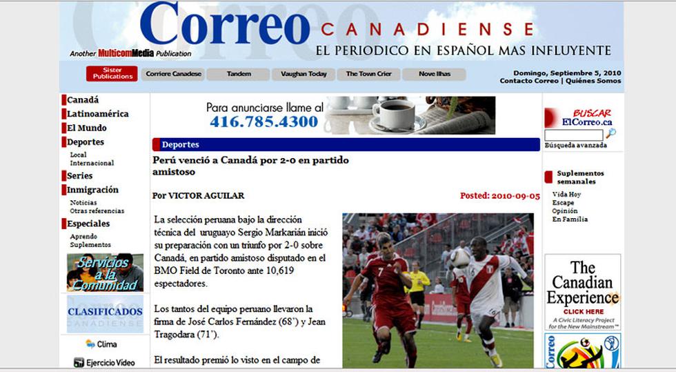 Prensa canadiense: "Perú le da a Canadá un 'test' de realidad en el fútbol"