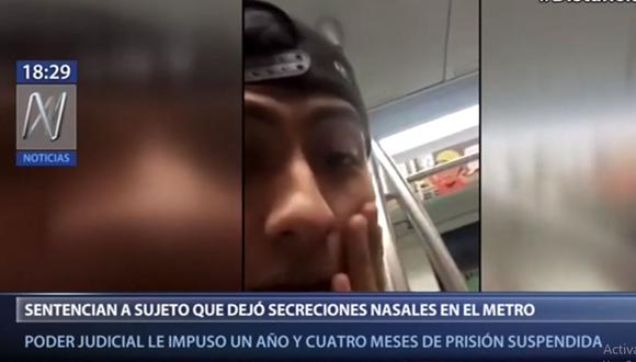 Daniel Livimoro Yépez generó indignación entre los ciudadanos por dejar sus secreciones nasales en una baranda de un vagón de la Línea 1 del Metro de Lima. (Canal N)