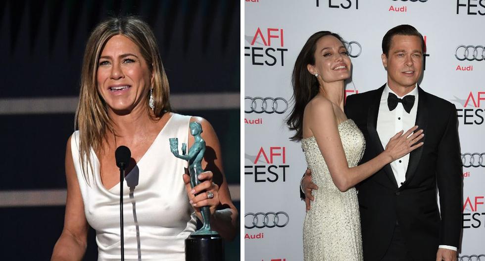 La actriz Angelina Jolie no parece estar de acuerdo con la amistad de Brad Pitt y jennifer Aniston.(AFP).