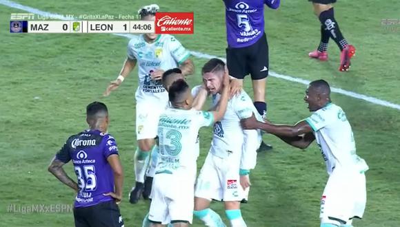 Gol de Santiago Ormeño en el León vs. Mazatlán por Liga MX. (Foto: Captura ESPN)