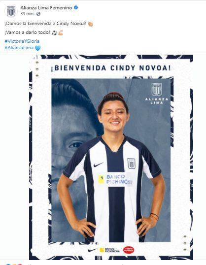 La publicación de Alianza Lima sobre el fichaje de Cindy Novoa.