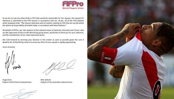 Rivales de Perú en Rusia 2018 firman carta en favor de Guerrero