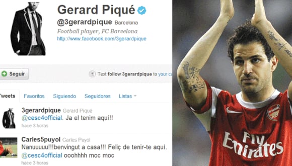 Puyol y Piqué le dieron la bienvenida a Cesc Fábregas a través de Twitter 
