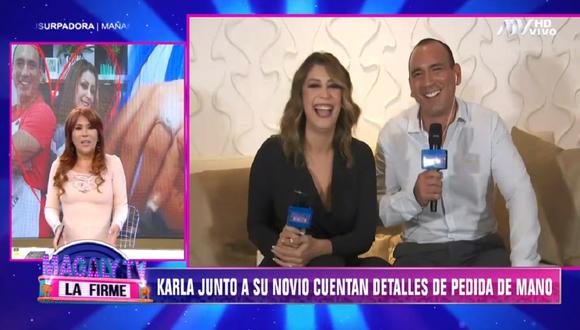Karla Tarazona anuncia matrimonio con su novio Raúl Fernández. (Foto: Captura Magaly TV: La Firme)