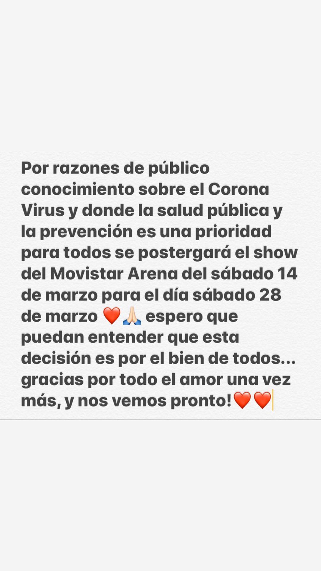 Comunicado de Tini Stoessel. (Foto: Instagram oficial) 