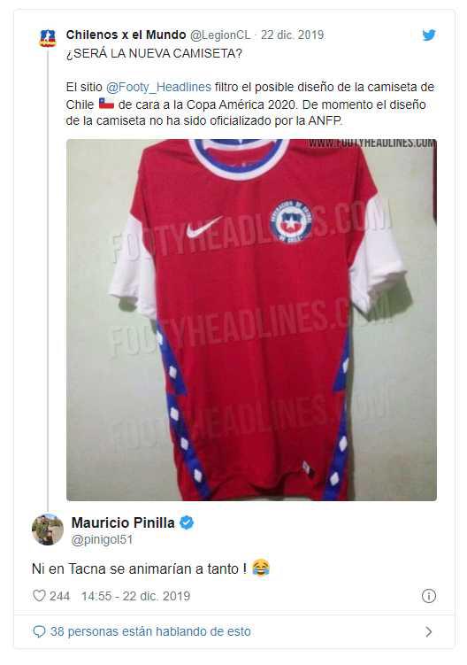 La cuenta Chilenos por el Mundo publicó la nueva camiseta y provocó la irónica respuesta de Mauricio Pinilla. (Twitter)