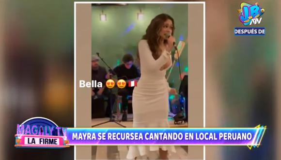 Mayra Goñi cantó en restaurante peruano en Estados Unidos. (Foto: Captura ATV)