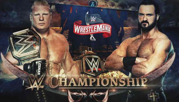 Brock Lesnar y Drew McIntyre en Wrestlemania 36. (Foto: WWE)