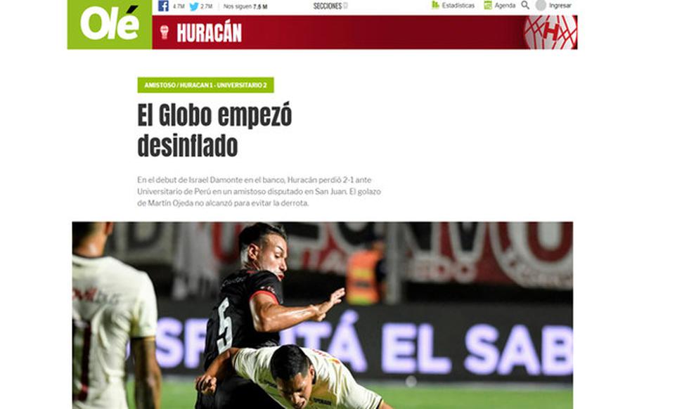 Universitario es noticia en Argentina tras vencer 2-1 a Huracán en amistoso internacional