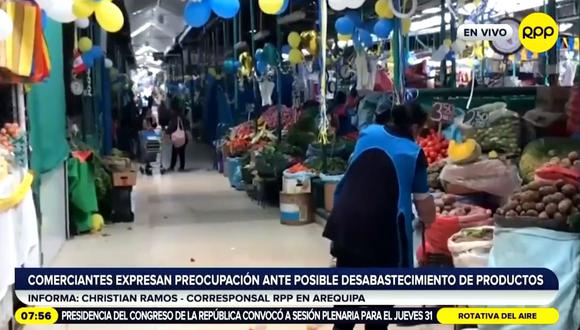 Una vocera de los comerciantes en Arequipa estima que a partir de mañana jueves se sentirá el desabastecimiento de alimentos. (Captura video RPP)