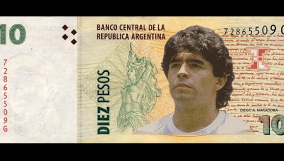 ¡De locos! Proponen que billete de diez pesos lleve el rostro de Maradona