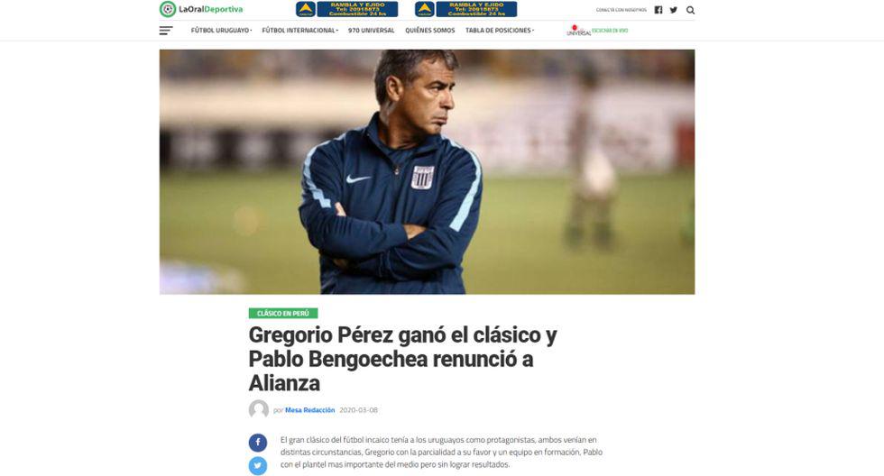 Prensa uruguaya destacó la victoria de Pérez y la renuncia de Bengoechea. (Captura)