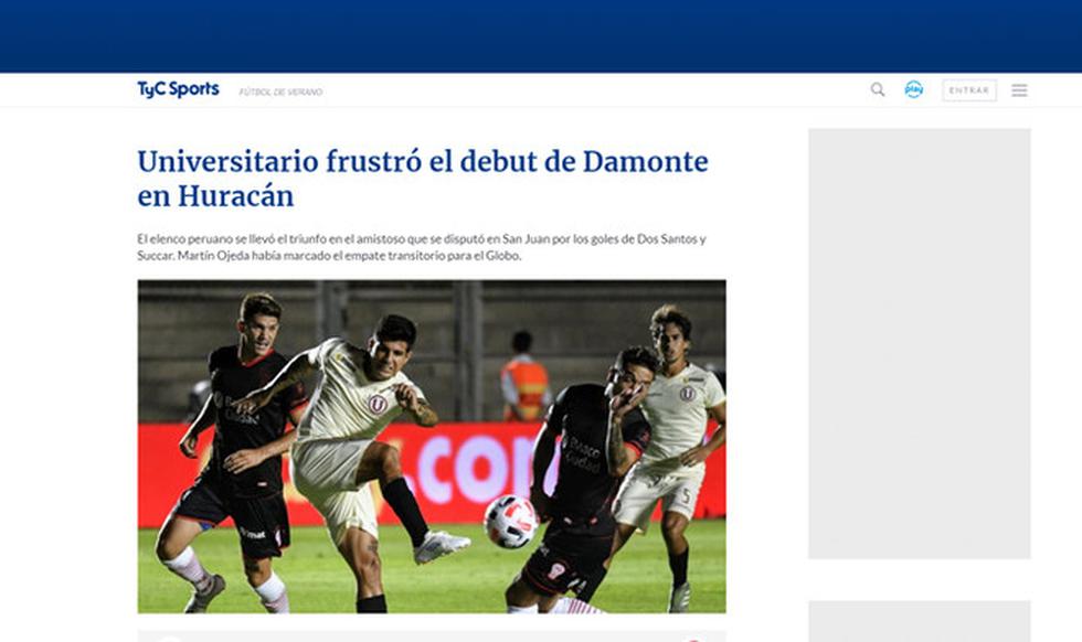 Universitario es noticia en Argentina tras vencer 2-1 a Huracán en amistoso internacional