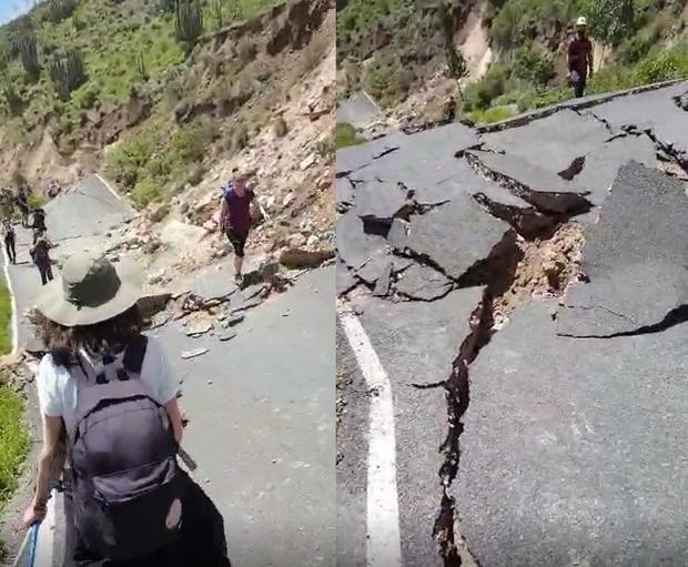 El 16 de marzo varios turistas quedaron varados en la ruta Cabanoconde - Chivay, debido a la caída de enormes rocas tras el sismo de 5.5 grados. (Capturas video)