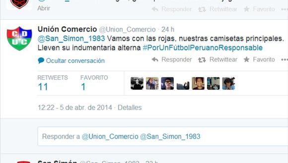 Copa Inca: Unión Comercio y San Simón coordinaron por Twitter