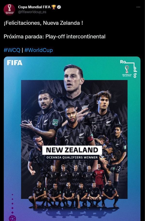 FIFA felicitó a Nueva Zelanda por el pase a la repesca. (Foto: Captura)