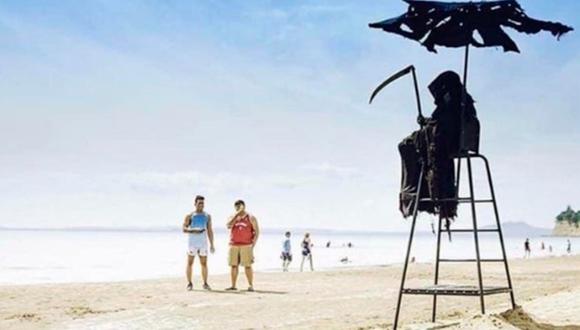Sujeto se disfraza de ‘La Muerte’ para protestar por la reapertura de playas en Florida