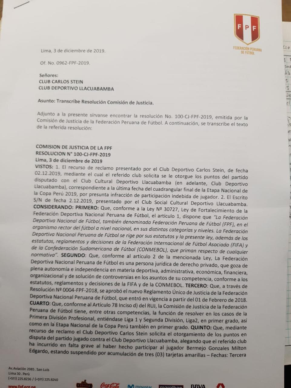 Copa Perú: Carlos Stein es el nuevo campeón tras reclamo en mesa contra Deportivo Llacuabamba 