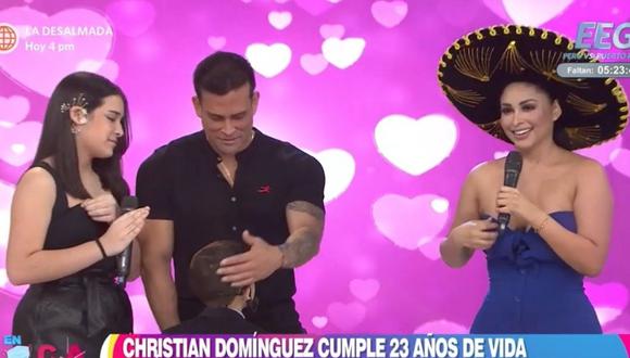 Christian Domínguez recibió sorpresa de Pamela Franco y sus hijos por sus 23 años de trayectoria. (Foto: Captura de video)