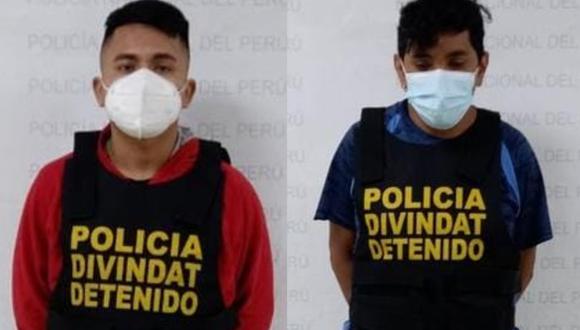 Ellos son Claudio Elías y Joe del Águila, quienes, según informó la Policía, tienen antecedentes por el delito de fraude informático. (Foto: PNP)