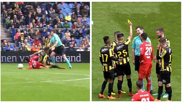 Árbitro es sancionado con tarjeta amarilla tras derribar a futbolista