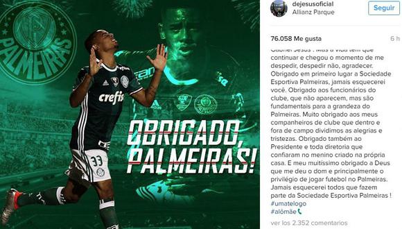 Gabriel Jesús se despidió del Palmeiras