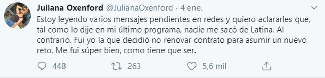 Juliana Oxenford Vuelve A Referirse A Su Salida De Latina Y Hace Aclaracion Nadie Me Saco Trends El Bocon Que nadie me consuele ni venga a visitarme hoy quiero recordarla es el aniversario de nuestro inmenso amor. juliana oxenford vuelve a referirse a
