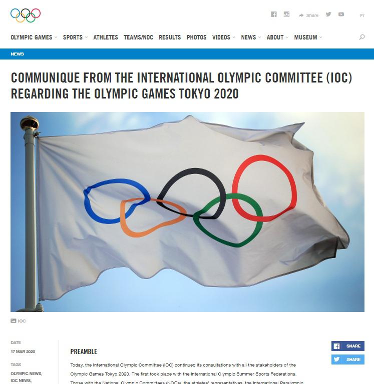 Comité Olímpico Internacional anuncia que los Juegos Olímpicos Tokio 2020 siguen en pie.