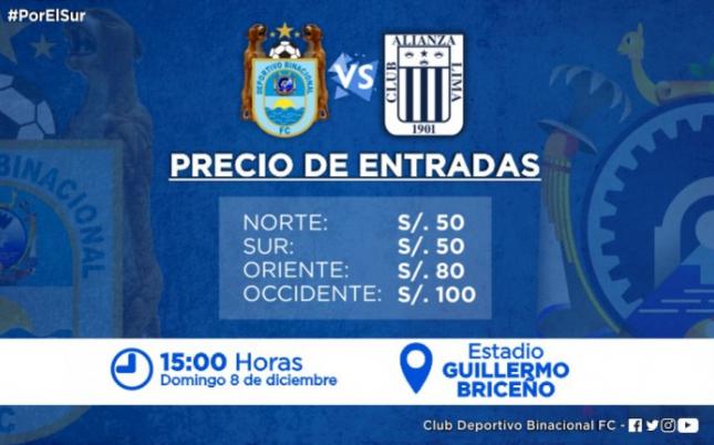 Precios para el Alianza vs. Binacional.