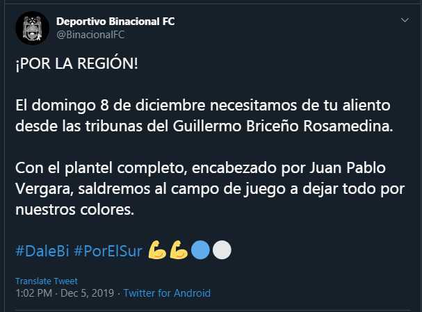 El cuadro de Juliaca invitó a sus hinchas a llenar el estadio. (Foto: Binacional)