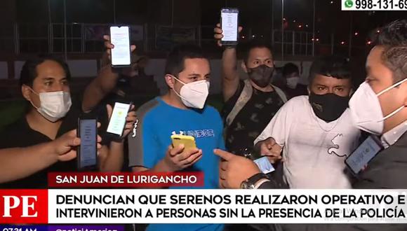 Los transeúntes denunciaron que fueron retenidos por serenos de San Juan de Lurigancho pese a que contaban con pase laboral. (Foto: América Noticias)