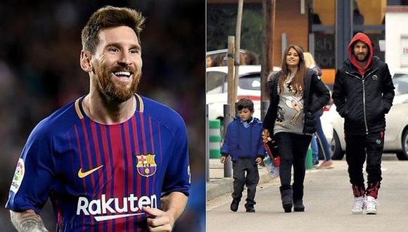 Lionel Messi va caminando a recoger a su hijo al colegio con Antonella