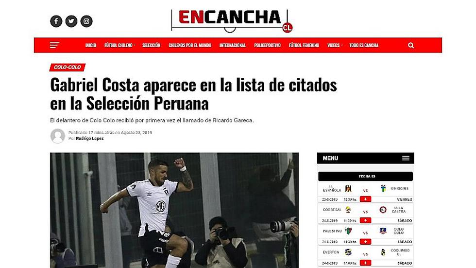 Selección peruana | Así reaccionó la prensa chilena tras la convocatoria de Gabriel Costa a la 'bicolor' | FOTOS