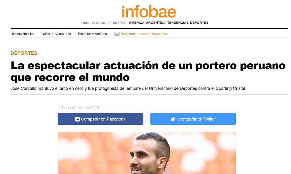 Universitario: José Carvallo es noticia en Infobae y prensa extranjera por sus atajadas ante Sporting Cristal | FOTOS
