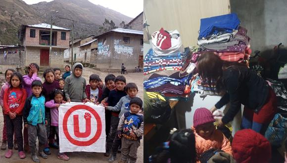 Los hinchas cremas llevaron abrigo para los niños de la comunidad de Ranyac en Cerro de Pasco.