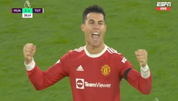 Cristiano Ronaldo le otorga el triunfo parcial al Manchester United sobre Tottenham. Foto: Captura de pantalla de ESPN.