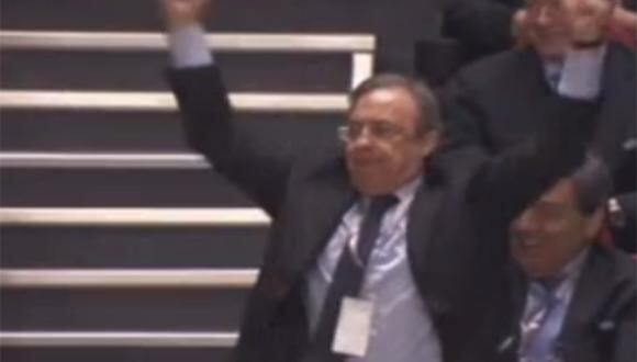 La celebración de Florentino Pérez con el gol de Sergio Ramos [VIDEO]