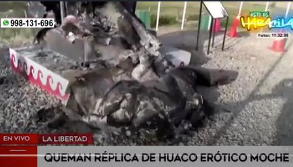 El huaco erótico Moche quedó totalmente destruido. (Captura América TV)
