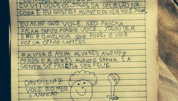 Mundial Brasil 2014: Niña le escribe emotiva carta a David Luiz
