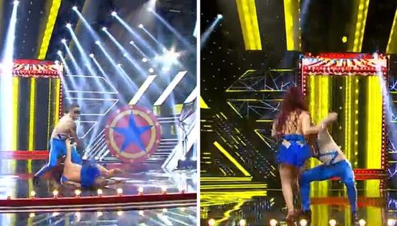Milena Zárate bailaba el merengue  "Abusadora" y se cayó en una pirueta. (Foto: Captura América TV)